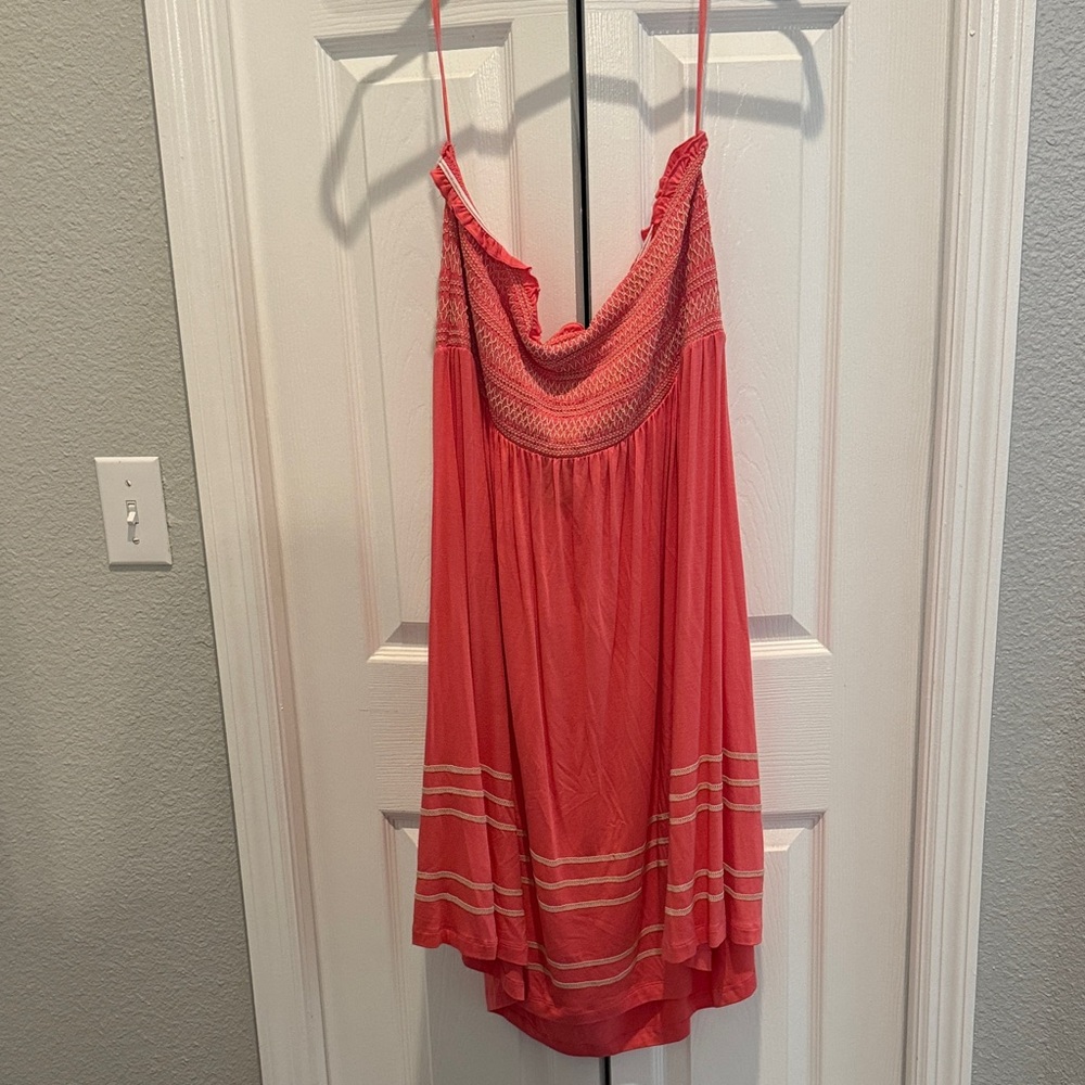 Strapless Lane Bryant Coral Dress with Crochet Accents